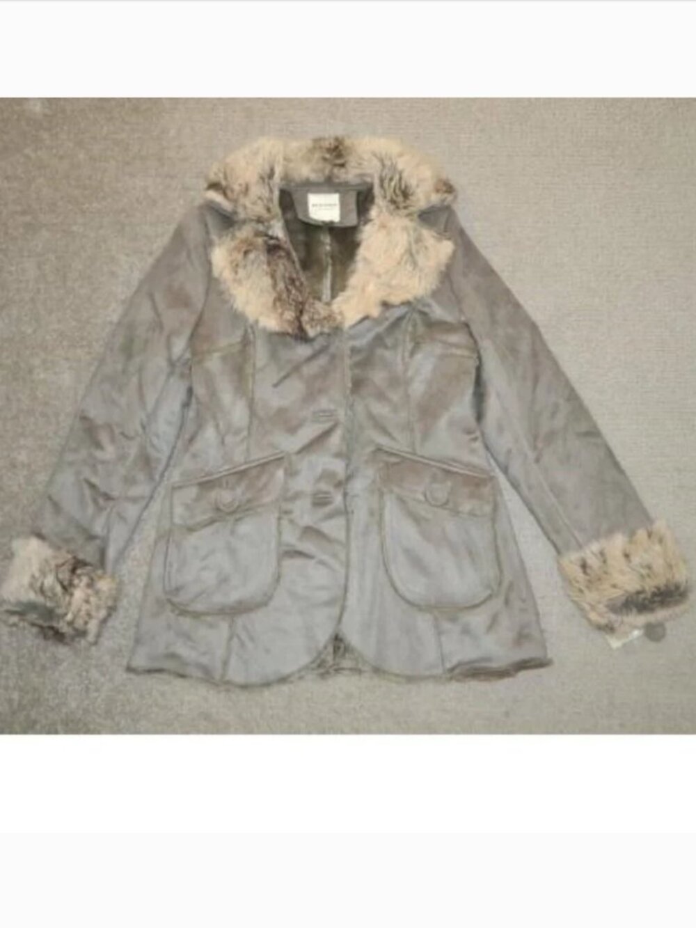 Sonoma Winter Coat Womens S Suede Gray Sherpa Lined Button Up Fx Fur $150